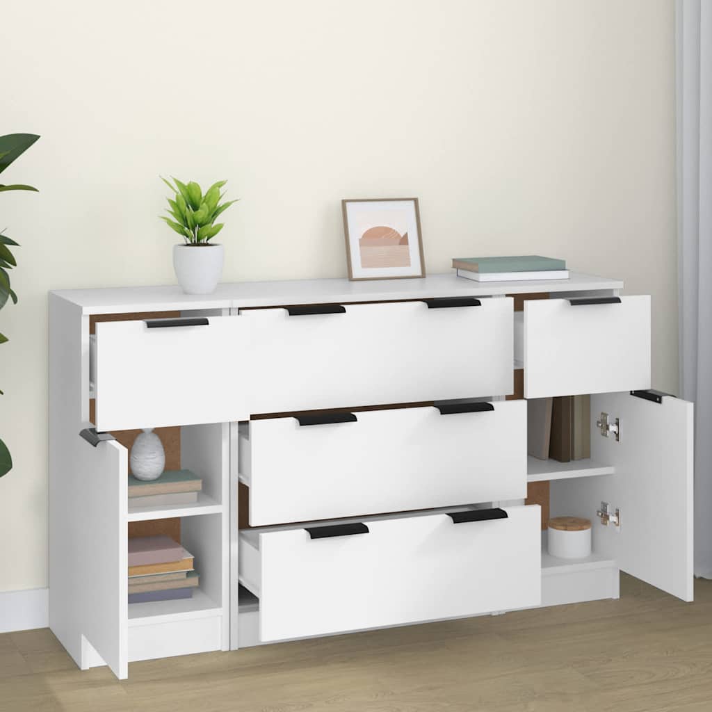 3-tlg. Sideboard-Set Weiß Holzwerkstoff