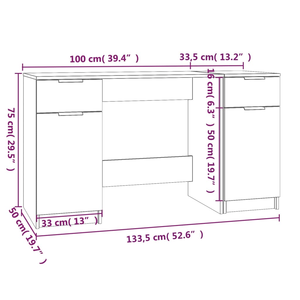 Schreibtisch mit Beistellschrank Betongrau Holzwerkstoff