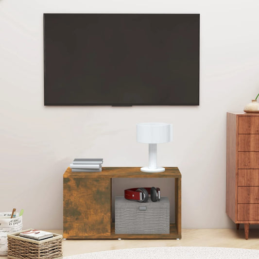 Meuble TV chêne fumé 60x24x32 cm matériau bois