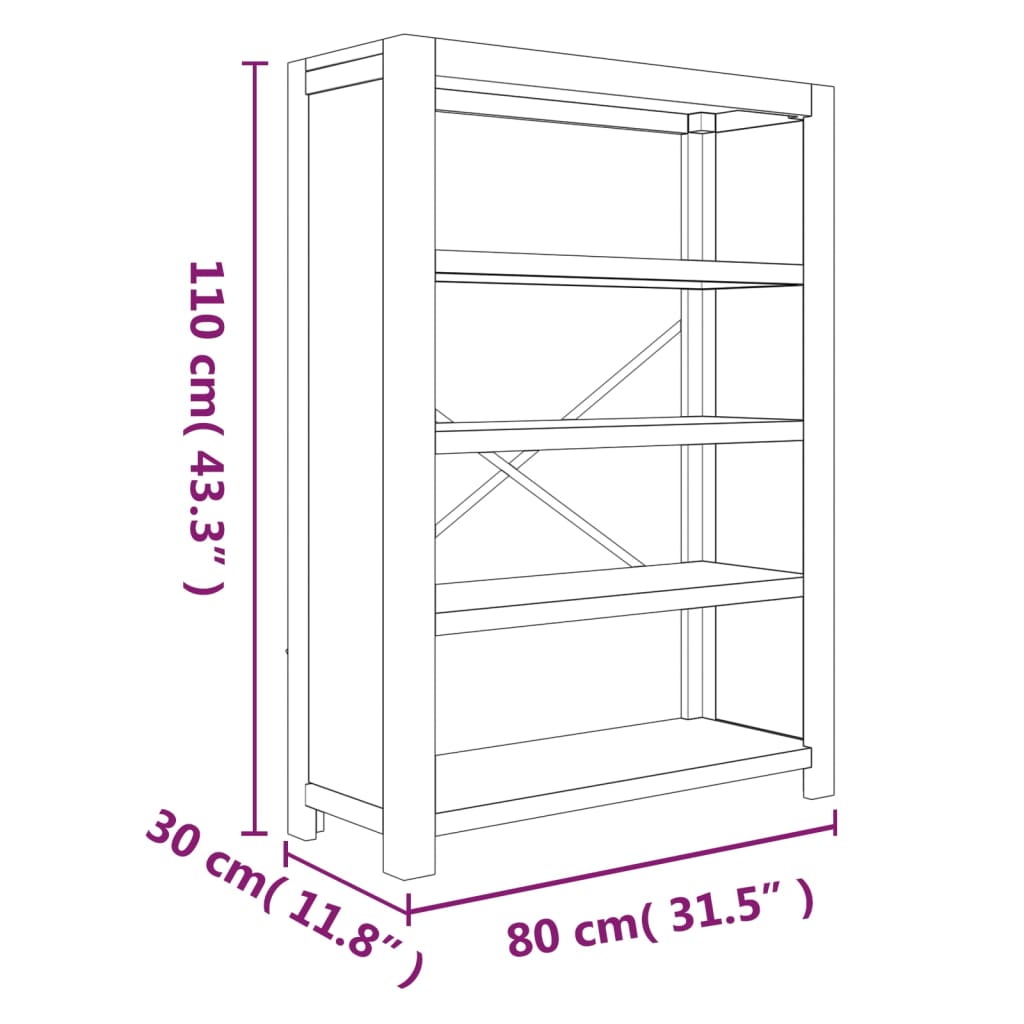 Bibliothèque 4 étagères 80x30x110 cm en bois d'acacia massif