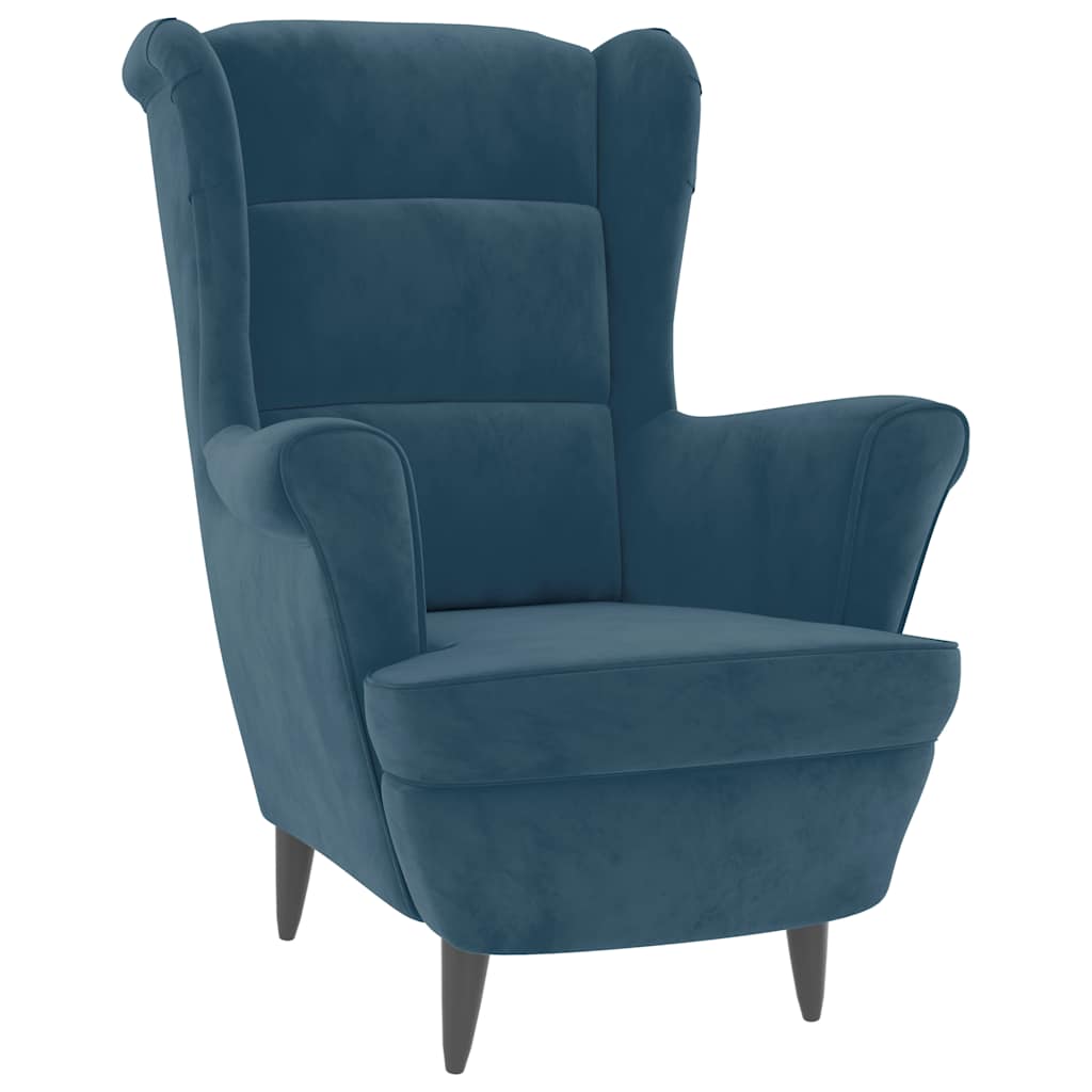 Ohrensessel mit Hocker Blau Samt