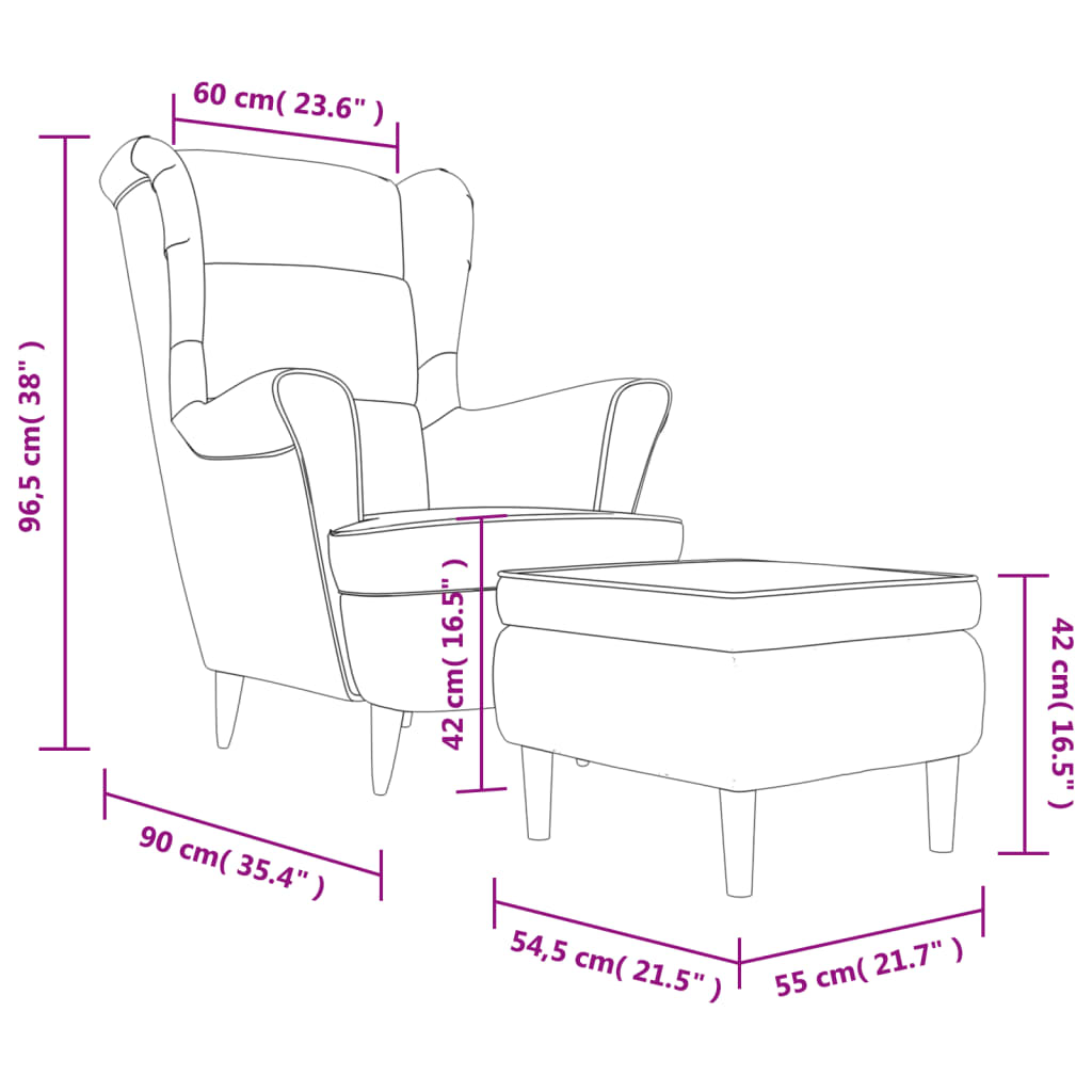 Ohrensessel mit Hocker Rosa Samt