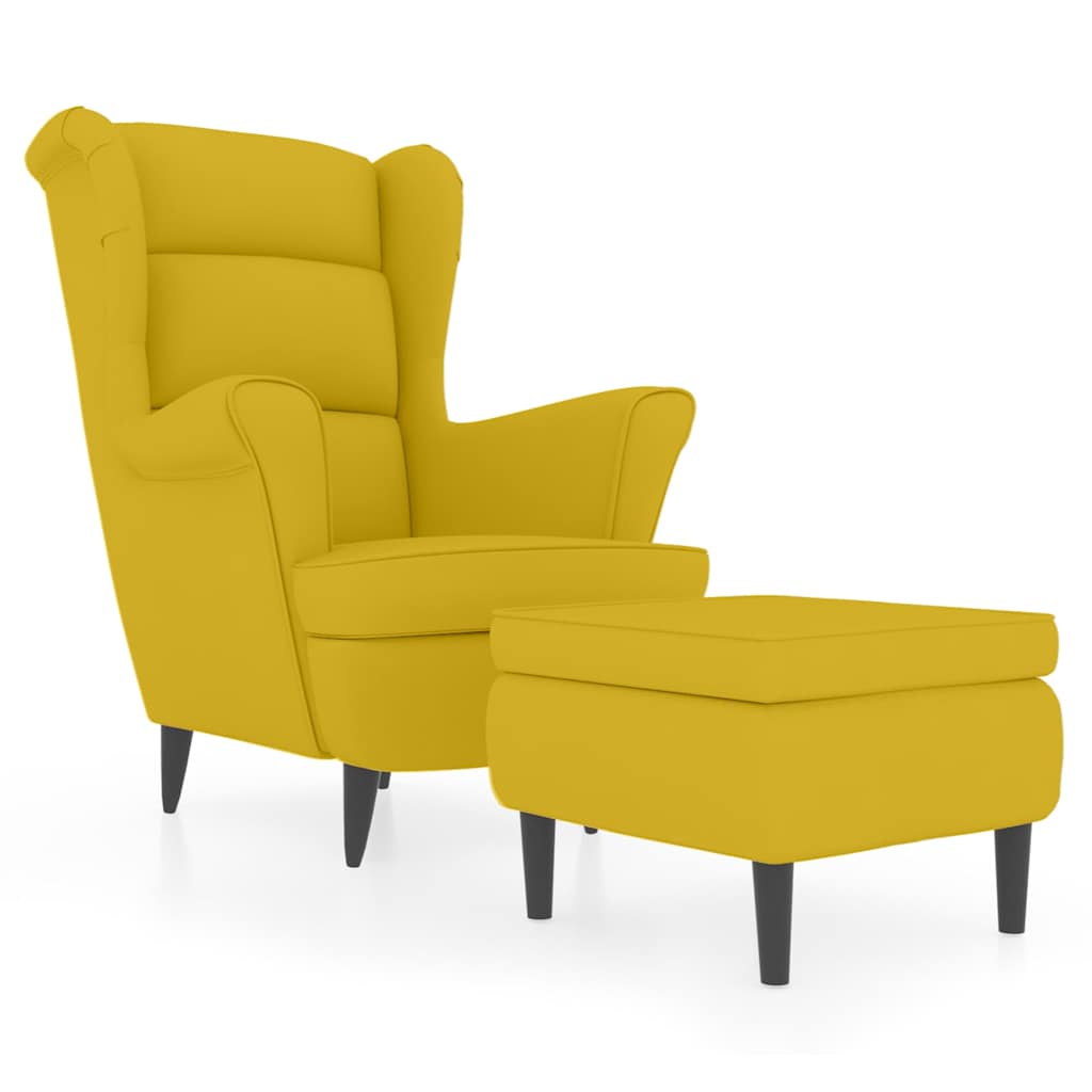 Ohrensessel mit Hocker Senfgelb Samt