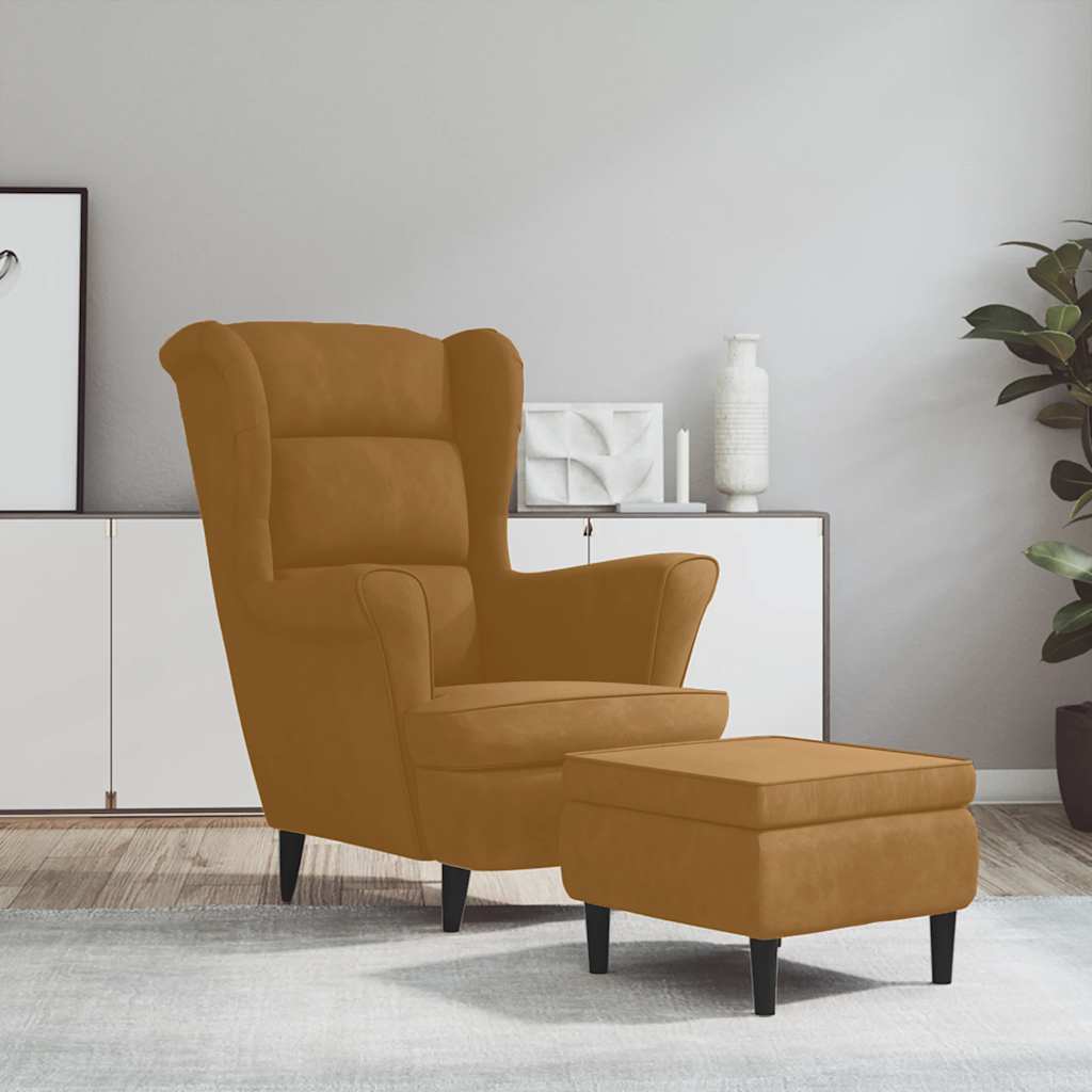 Ohrensessel mit Hocker Braun Samt