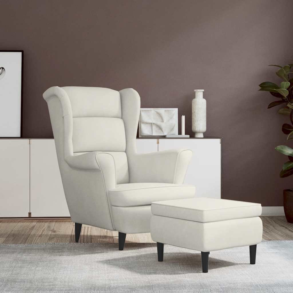 Ohrensessel mit Hocker Creme Samt