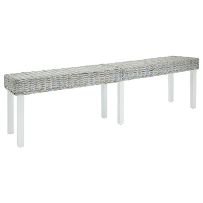Sitzbank Weiß 160x35x45 cm Natur Kubu Rattan & Massivholz Mahagoni