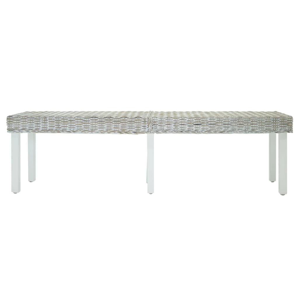 Sitzbank Weiß 160x35x45 cm Natur Kubu Rattan & Massivholz Mahagoni