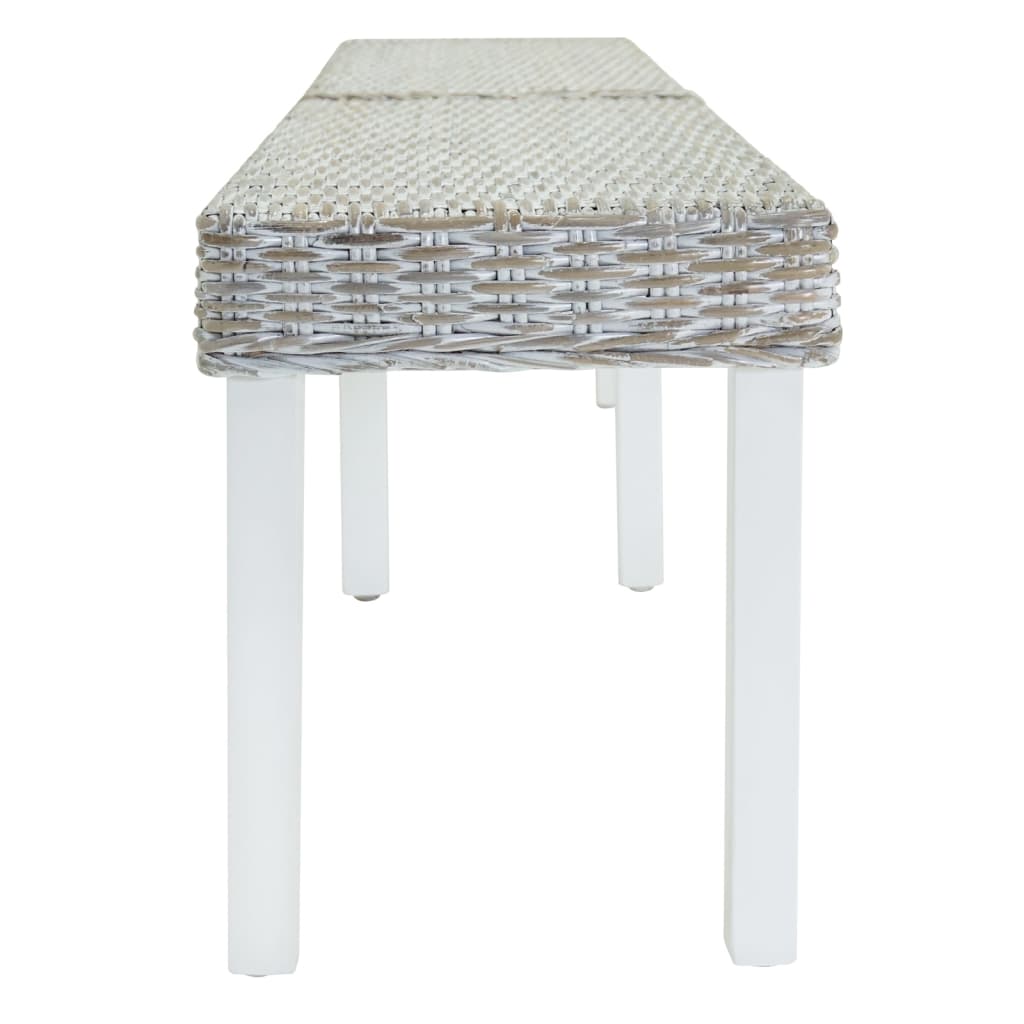 Sitzbank Weiß 160x35x45 cm Natur Kubu Rattan & Massivholz Mahagoni