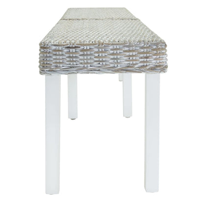 Sitzbank Weiß 160x35x45 cm Natur Kubu Rattan & Massivholz Mahagoni