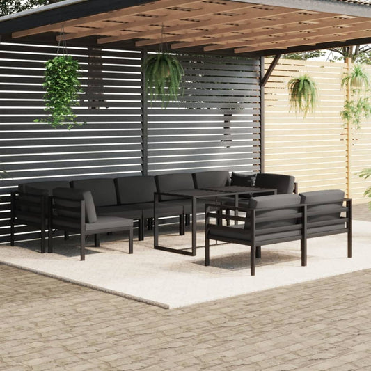 Salon de jardin 10 pièces avec coussins, aluminium, anthracite