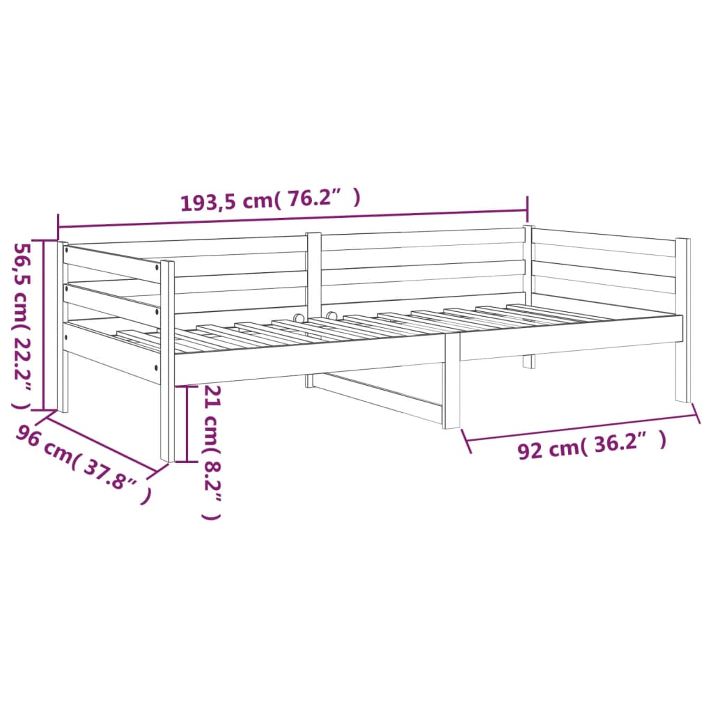 Lit de repos marron miel 90x190 cm en bois de pin massif