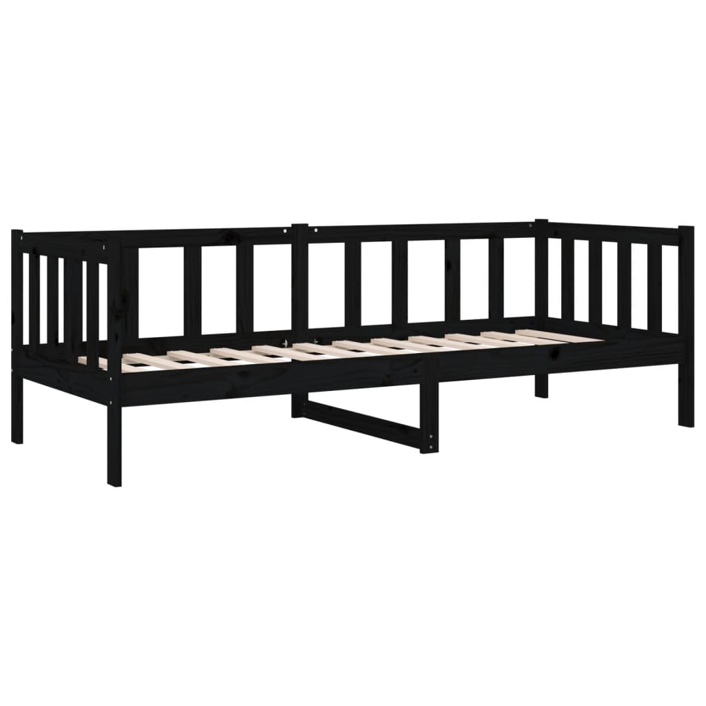 Lit de repos noir 90x190 cm en bois de pin massif