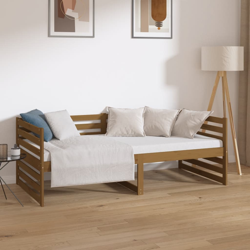 Lit de repos marron miel 90x190 cm en bois de pin massif