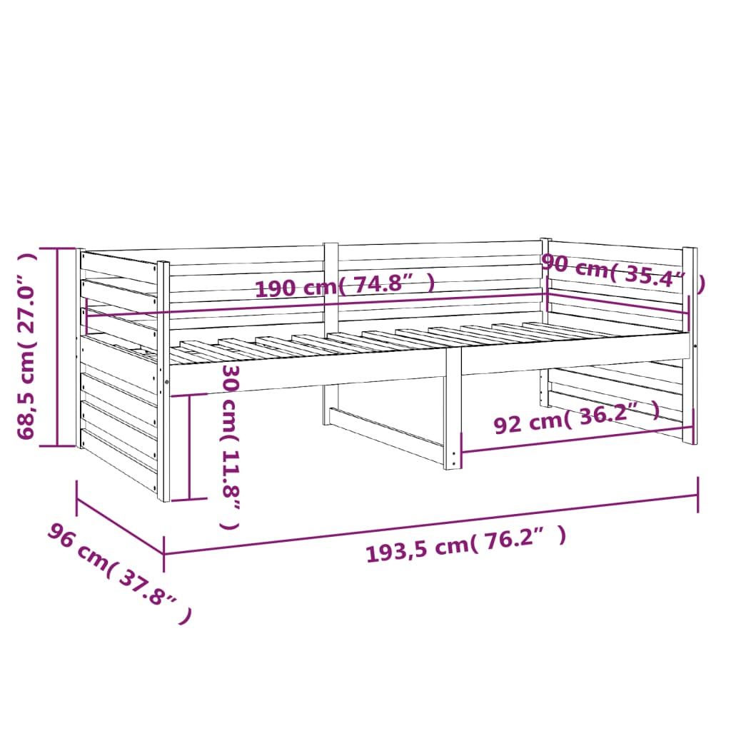 Lit de repos marron miel 90x190 cm en bois de pin massif