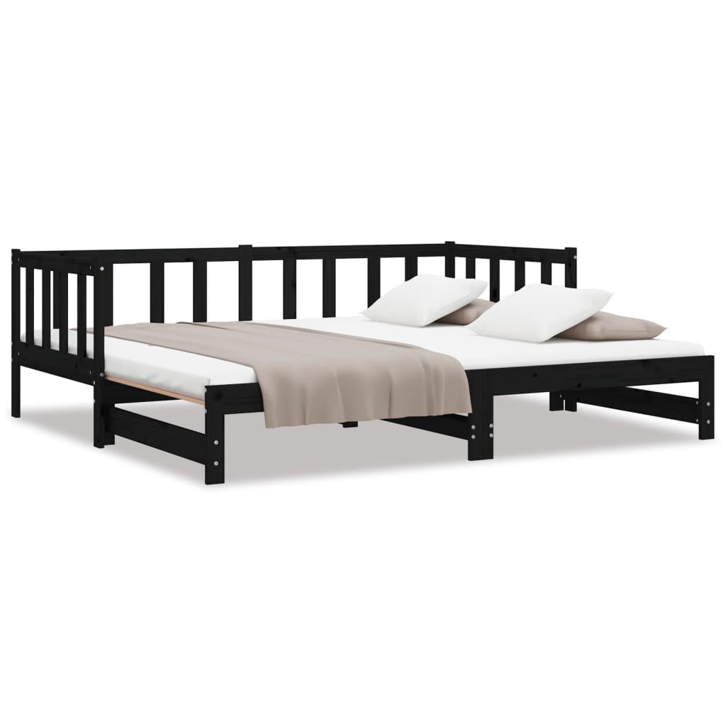 Lit de repos extensible noir 2x(90x190) cm en bois de pin massif