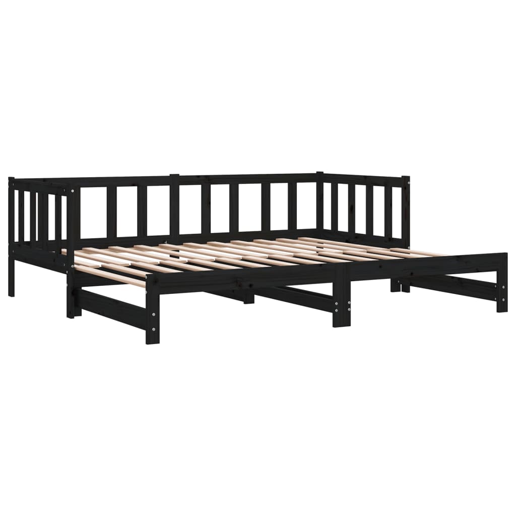 Lit de repos extensible noir 2x(90x190) cm en bois de pin massif