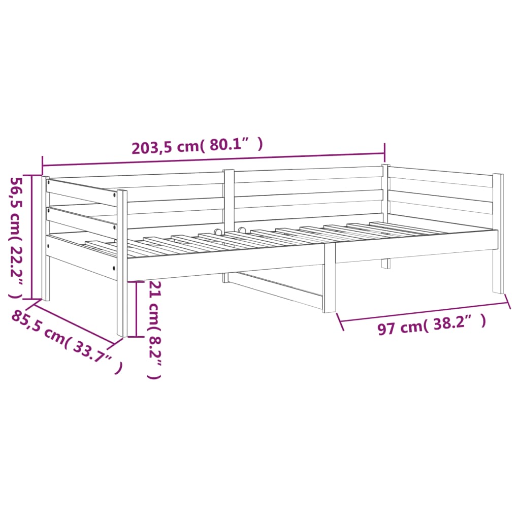 Tagesbett ohne Matratze 80x200 cm Massivholz Kiefer