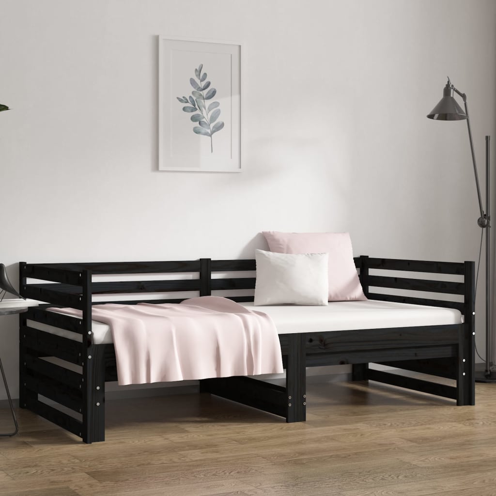 Lit de repos extensible noir 2x(80x200) cm en bois de pin massif