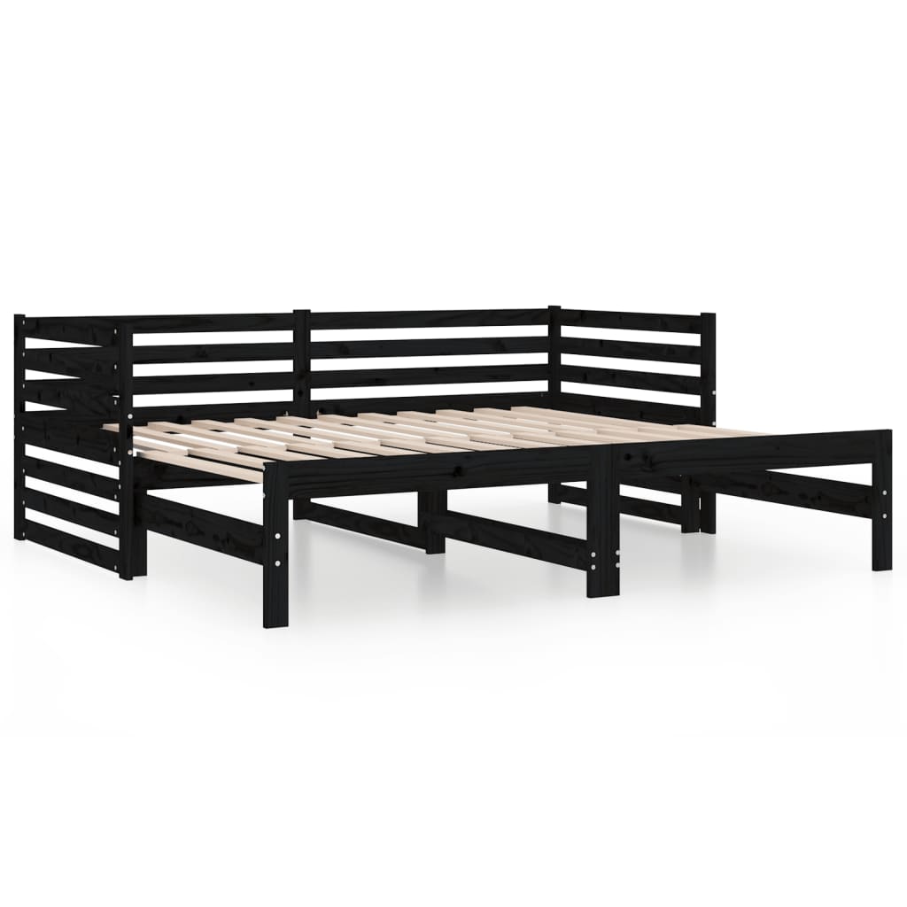 Lit de repos extensible noir 2x(80x200) cm en bois de pin massif