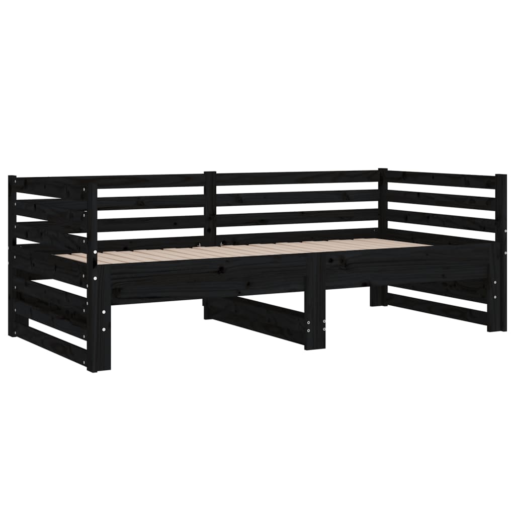 Lit de repos extensible noir 2x(80x200) cm en bois de pin massif