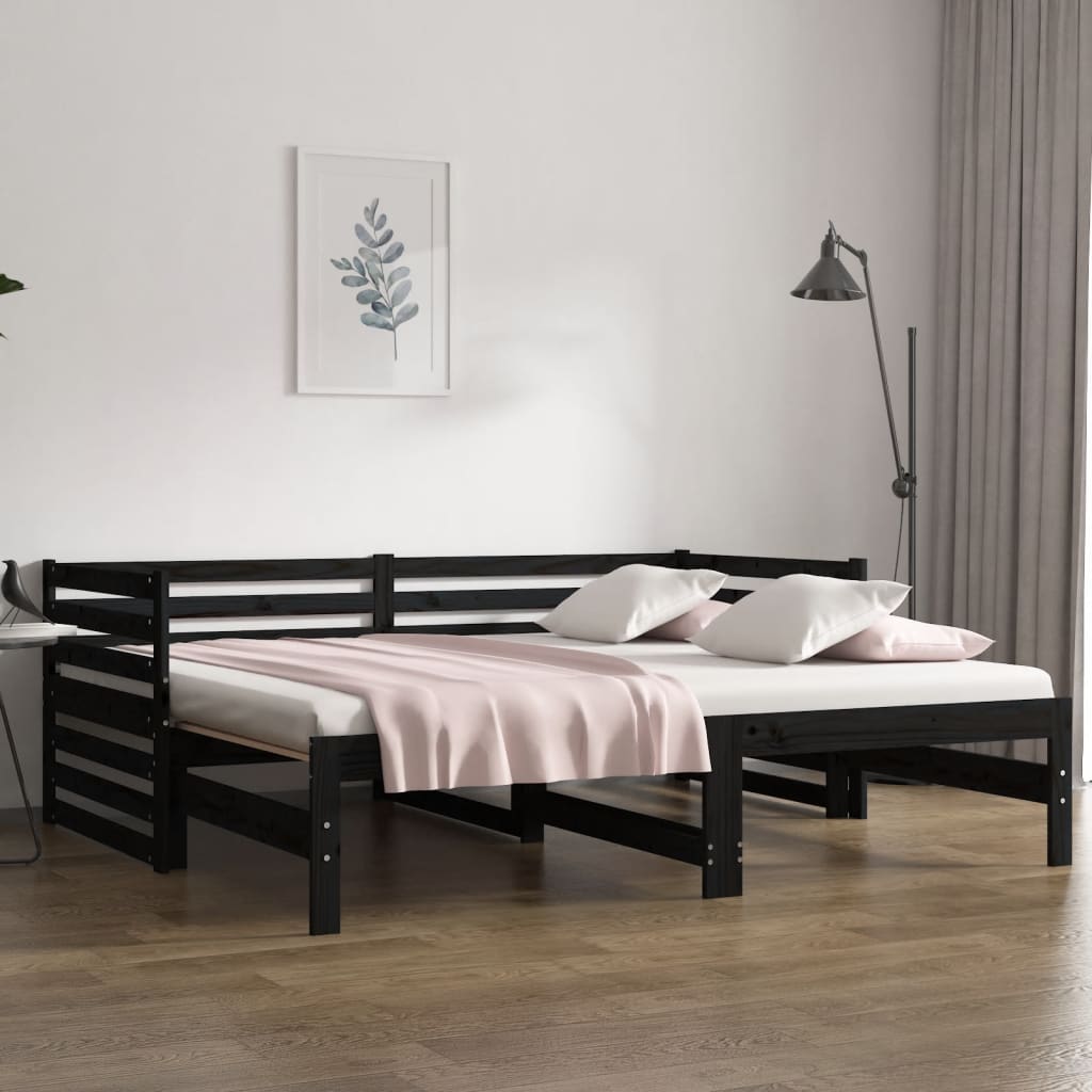 Lit de repos extensible noir 2x(80x200) cm en bois de pin massif