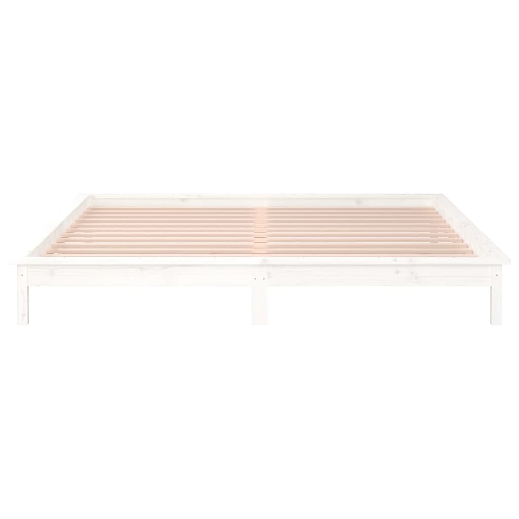 Massivholzbett mit LED-Beleuchtung Weiß 200x200 cm