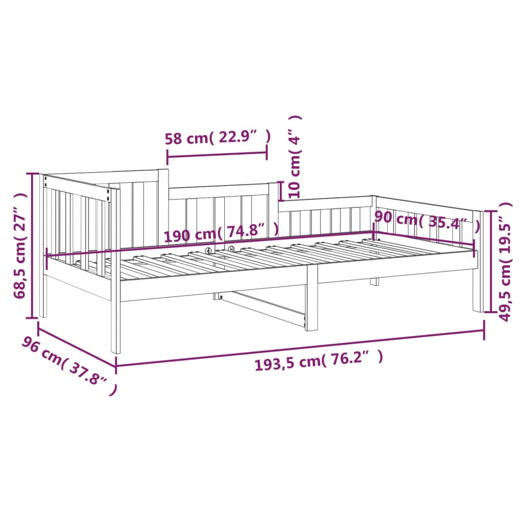 Lit de repos marron miel 90x190 cm en bois de pin massif