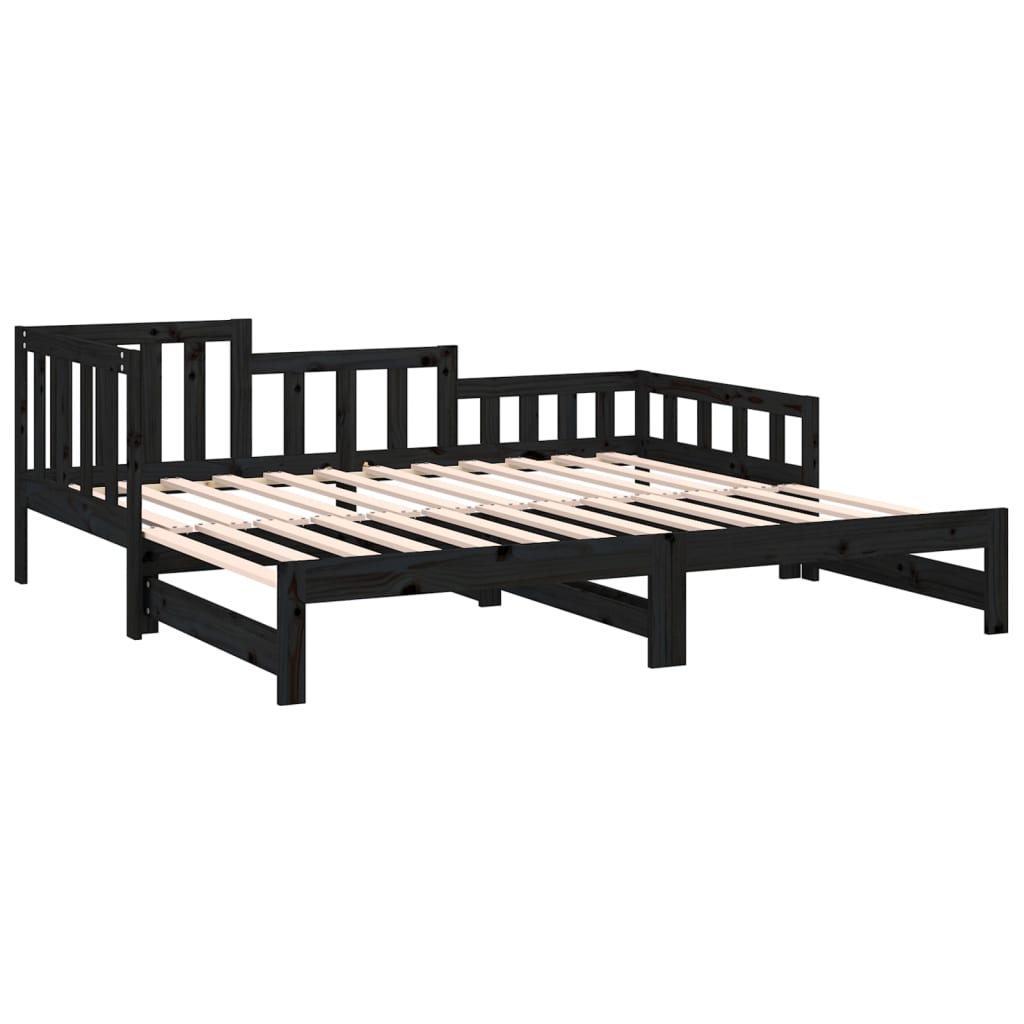 Lit de repos extensible noir 2x(80x200) cm en bois de pin massif