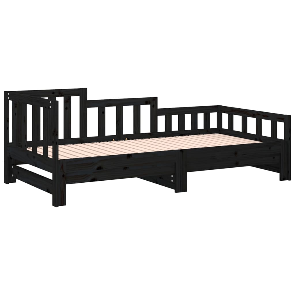 Lit de repos extensible noir 2x(80x200) cm en bois de pin massif