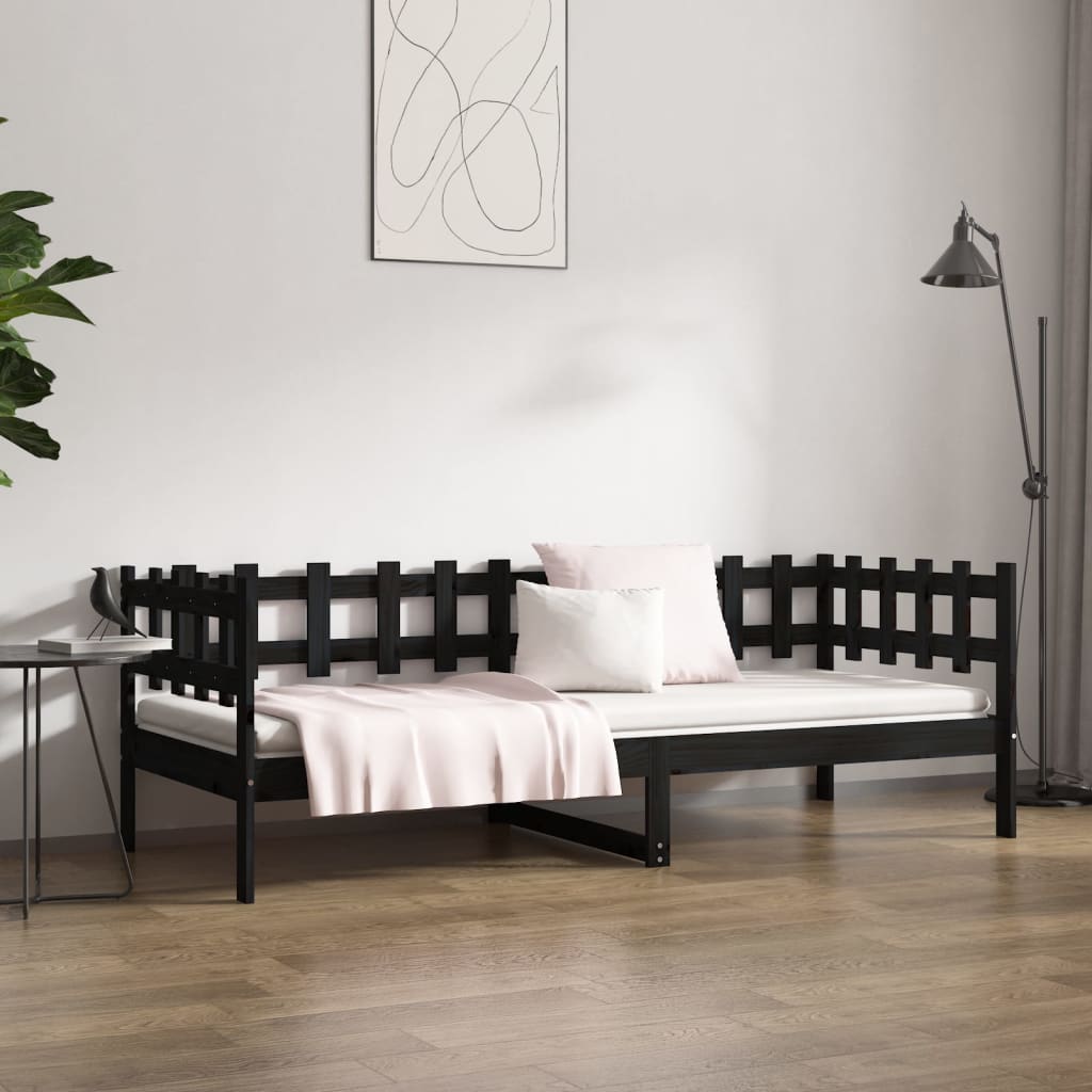 Lit de repos noir 90x190 cm en bois de pin massif