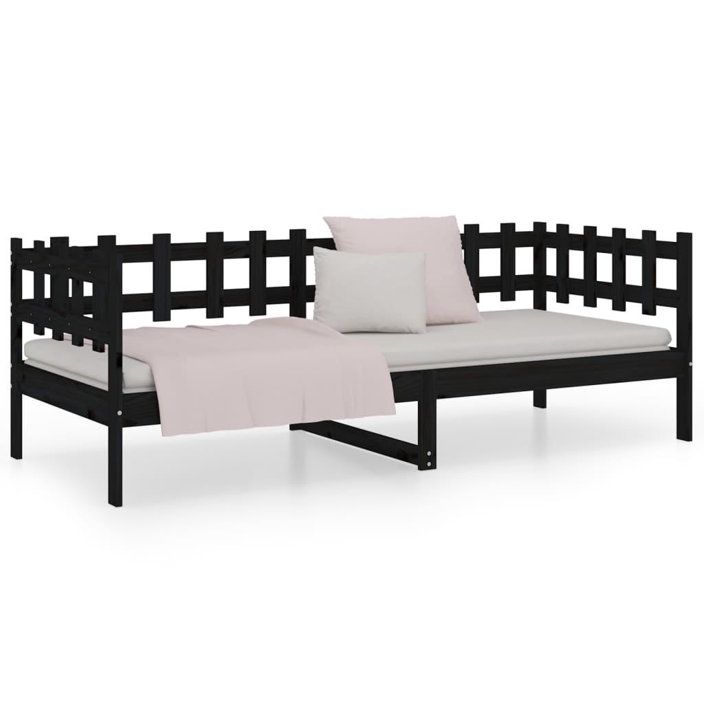 Lit de repos noir 90x190 cm en bois de pin massif