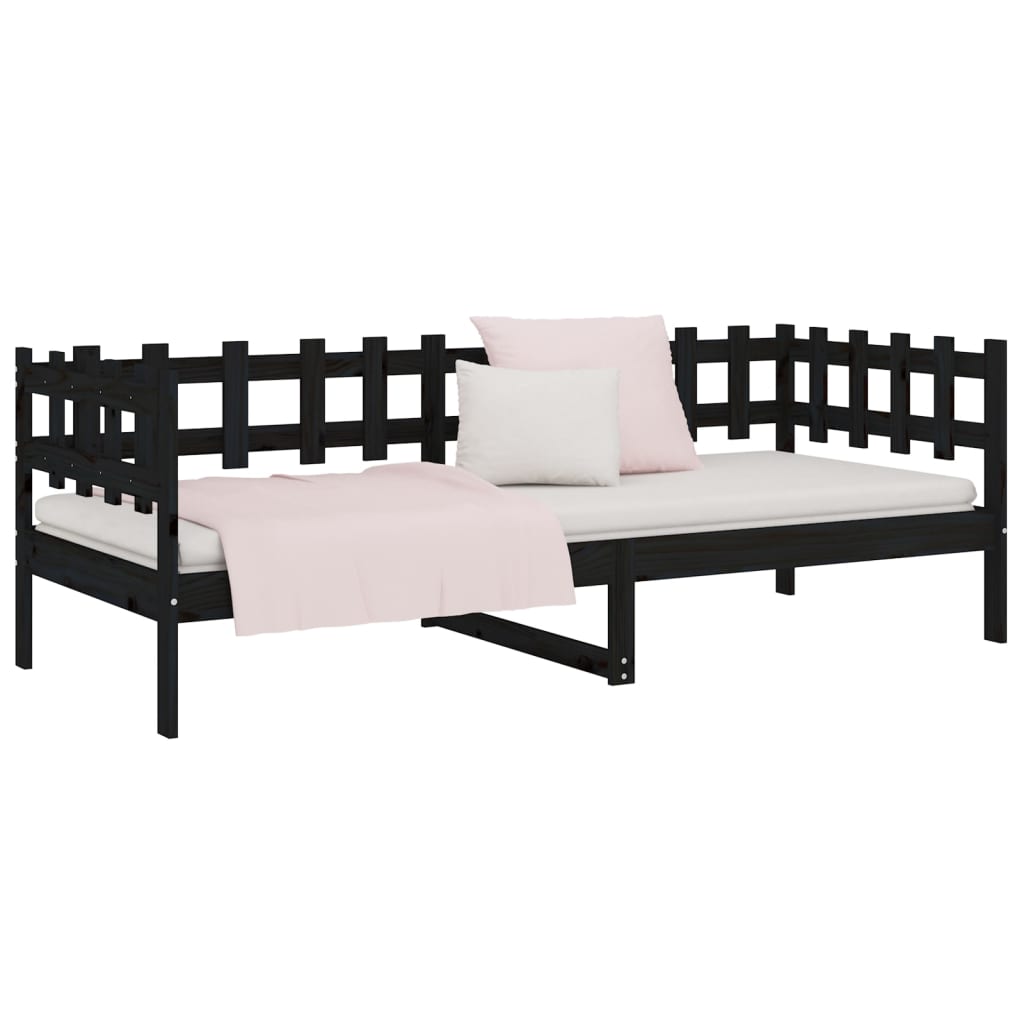 Lit de repos noir 90x190 cm en bois de pin massif