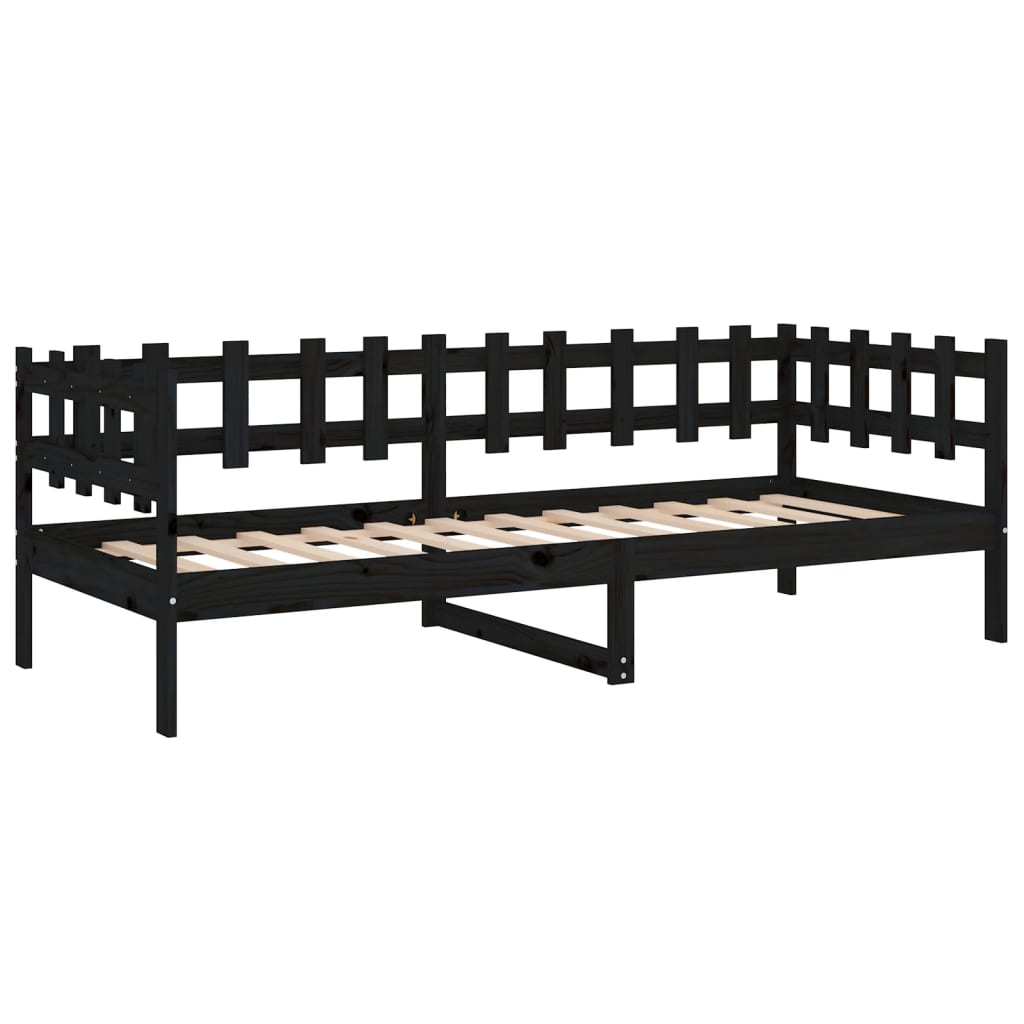 Lit de repos noir 90x190 cm en bois de pin massif