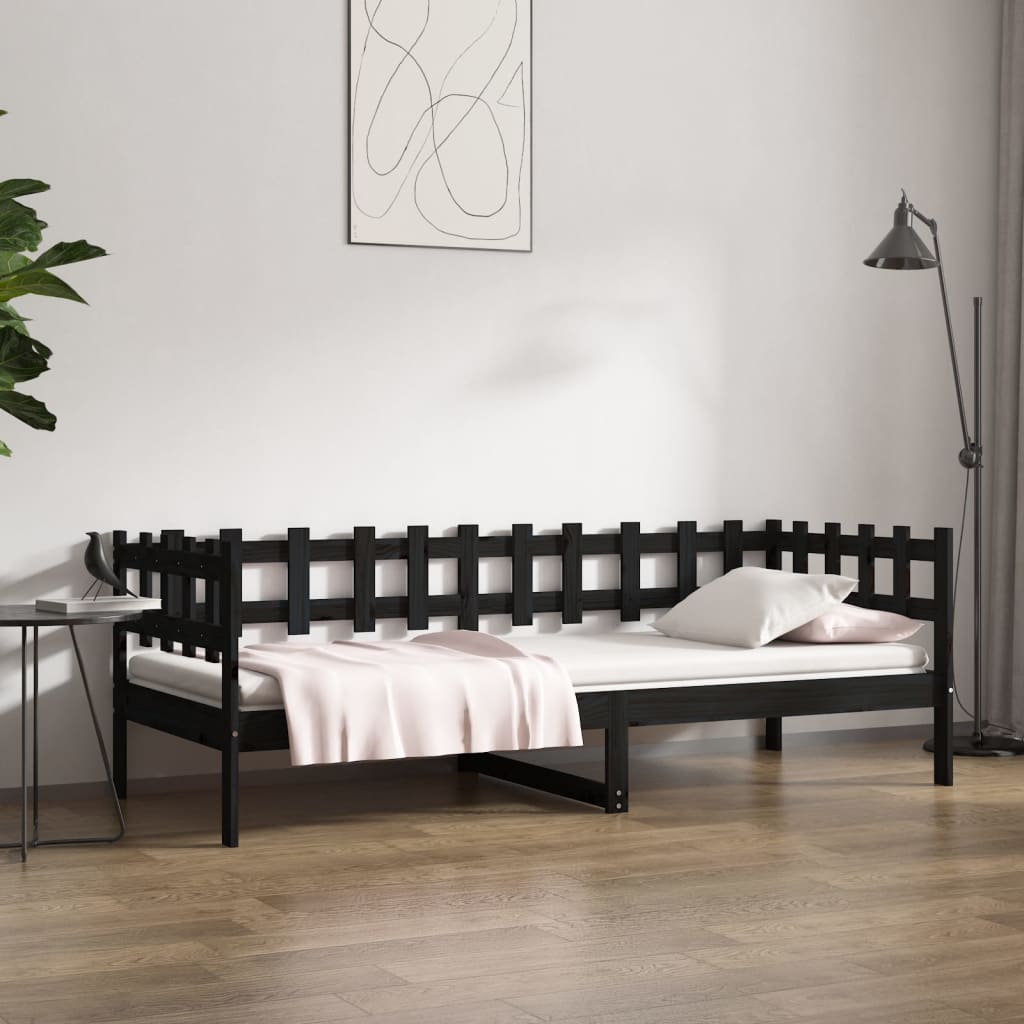 Lit de repos noir 90x190 cm en bois de pin massif