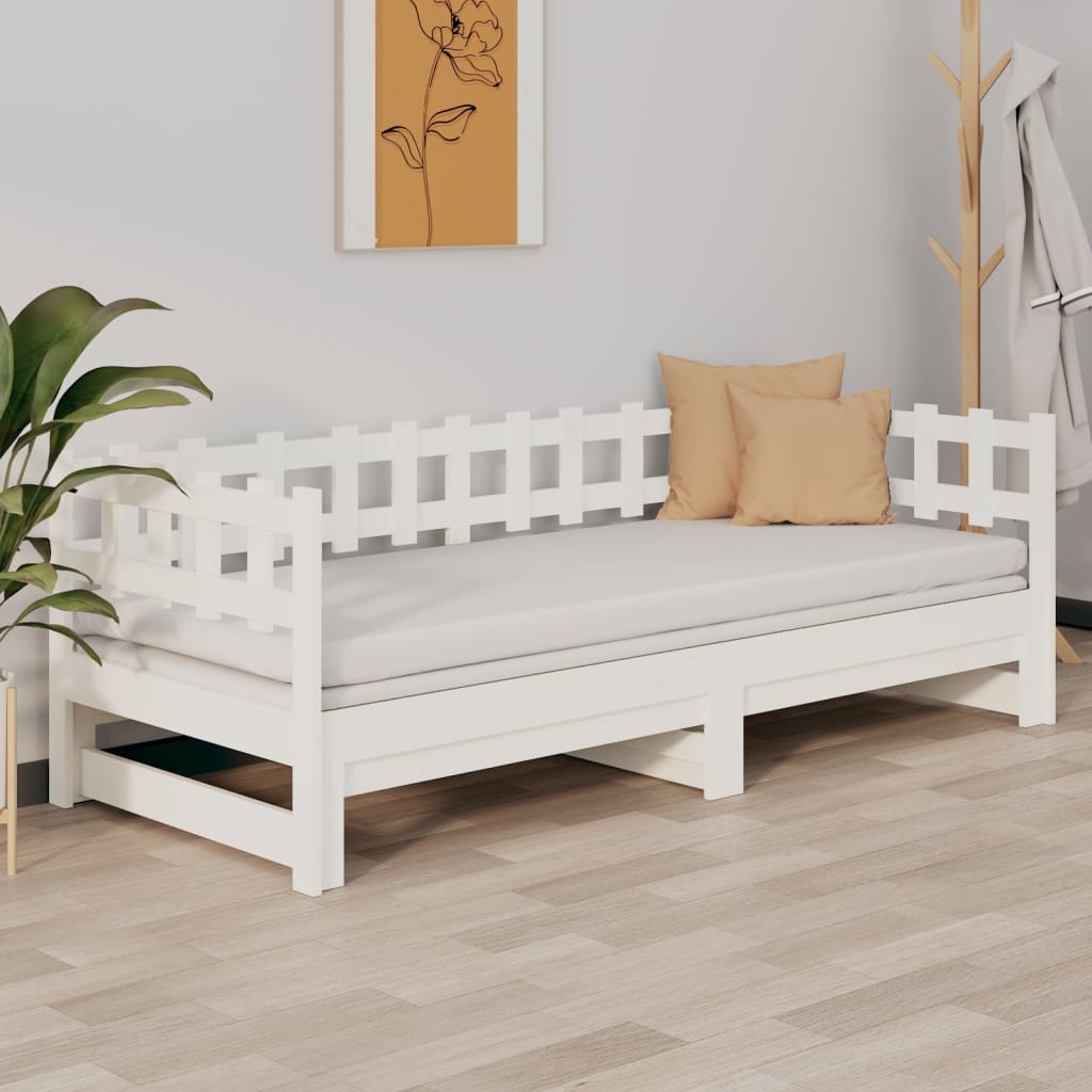 Lit de repos extensible blanc 2x(80x200) cm en bois de pin massif