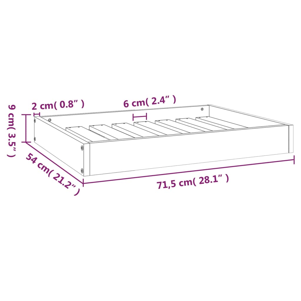 Hundebett Weiß 71,5x54x9 cm Massivholz Kiefer