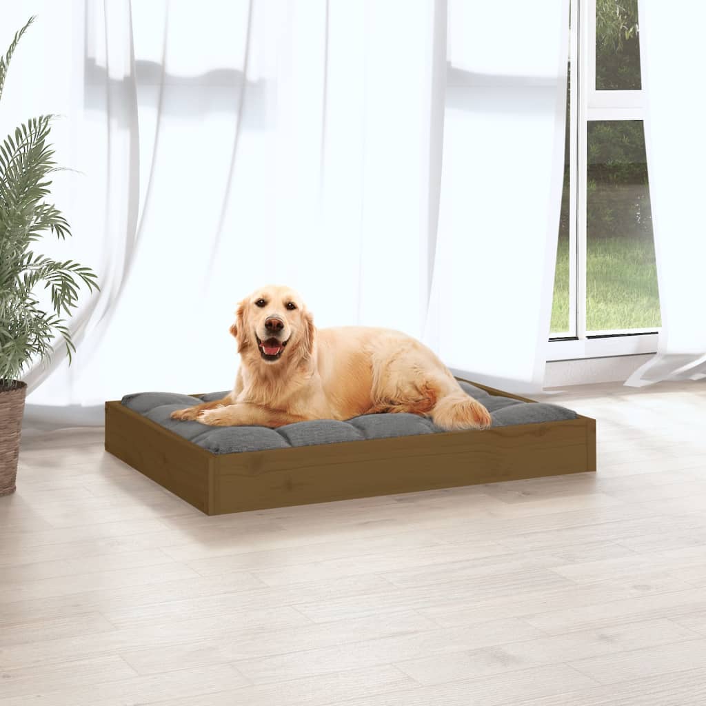 Lit pour chien marron miel 71,5x54x9 cm en bois de pin massif