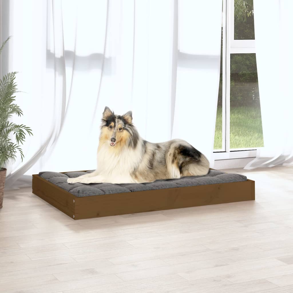 Lit pour chien marron miel 91,5x64x9 cm en bois de pin massif