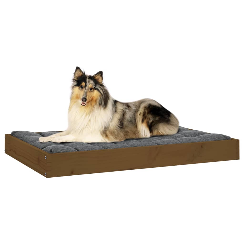 Lit pour chien marron miel 91,5x64x9 cm en bois de pin massif