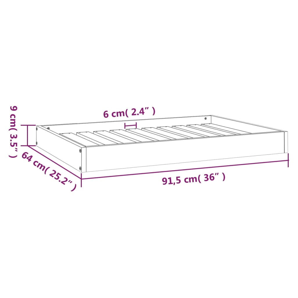 Hundebett Schwarz 91,5x64x9 cm Massivholz Kiefer