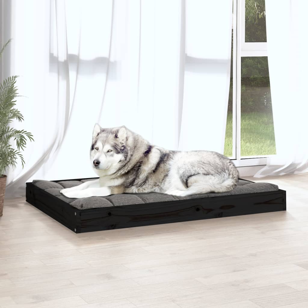 Hundebett Schwarz 101,5x74x9 cm Massivholz Kiefer