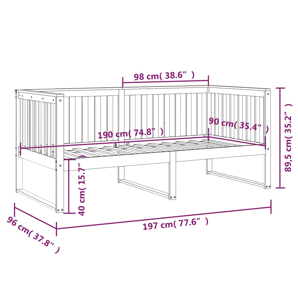 Lit de repos gris 90x190 cm en bois de pin massif