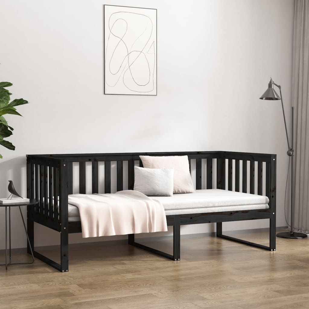 Lit de repos noir 90x190 cm en bois de pin massif