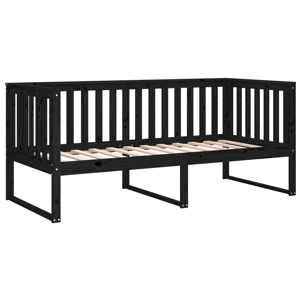 Lit de repos noir 90x190 cm en bois de pin massif