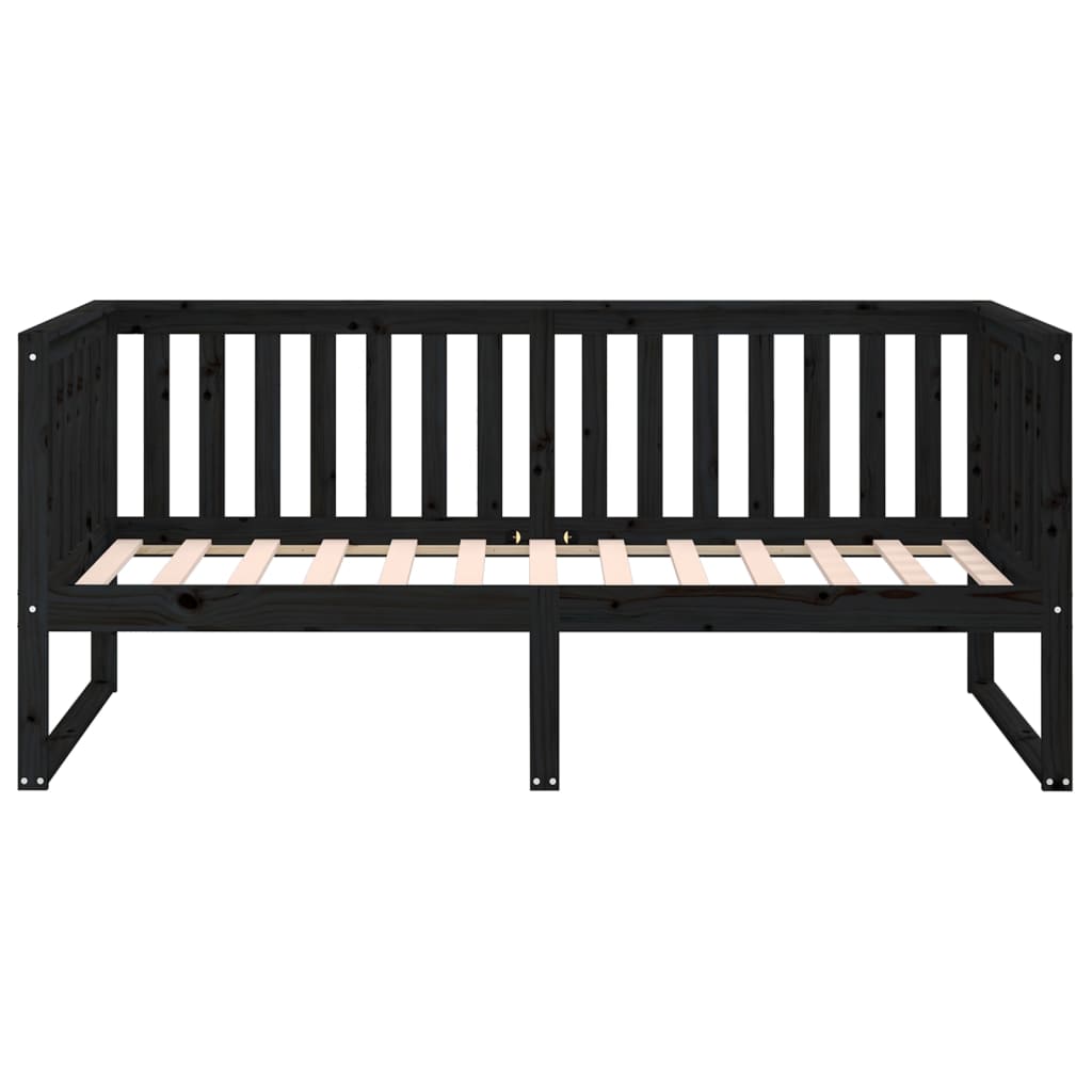 Lit de repos noir 90x190 cm en bois de pin massif