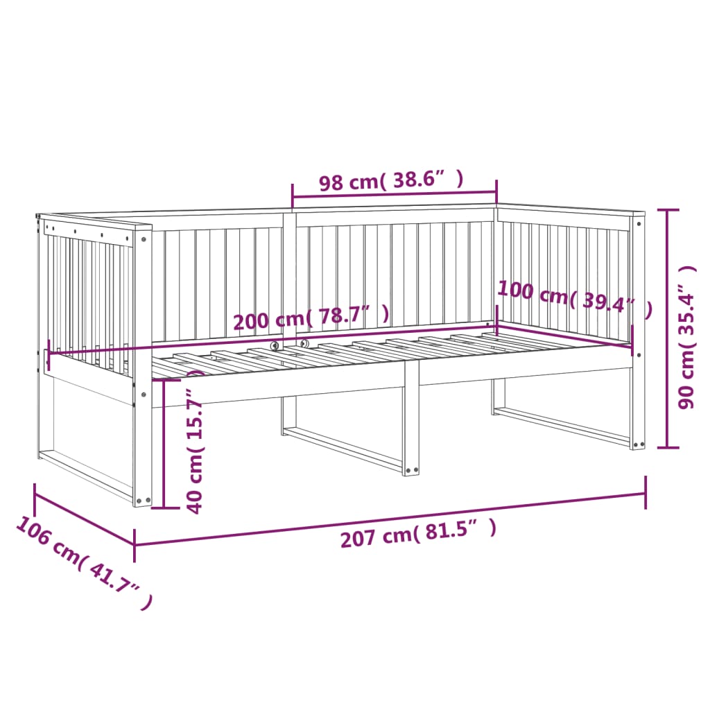 Lit de repos marron miel 100x200 cm en bois de pin massif