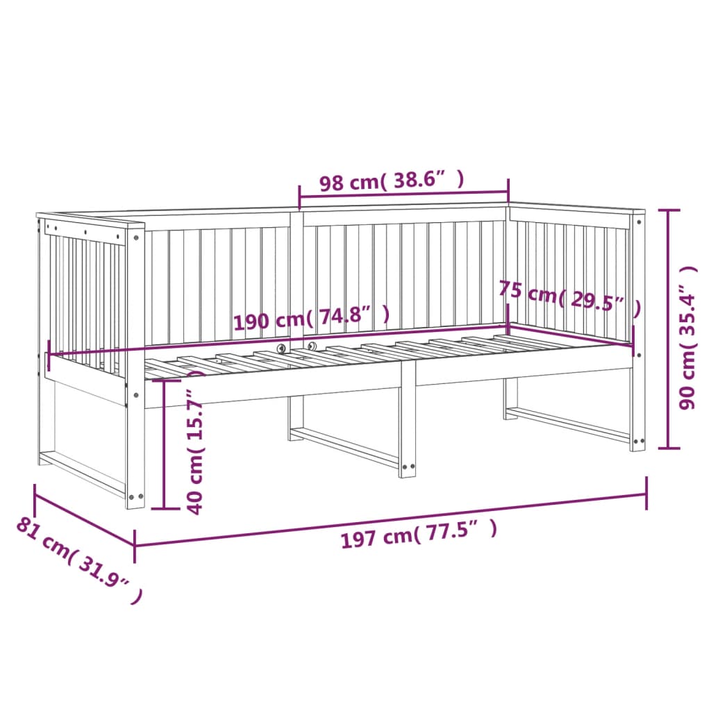 Lit de repos marron miel 75x190 cm en bois de pin massif