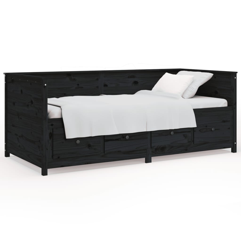 Lit de repos noir 100x200 cm en pin massif