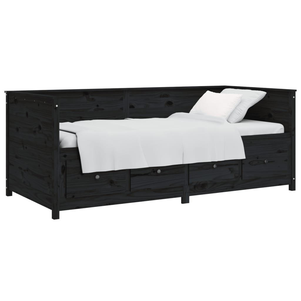 Lit de repos noir 100x200 cm en pin massif