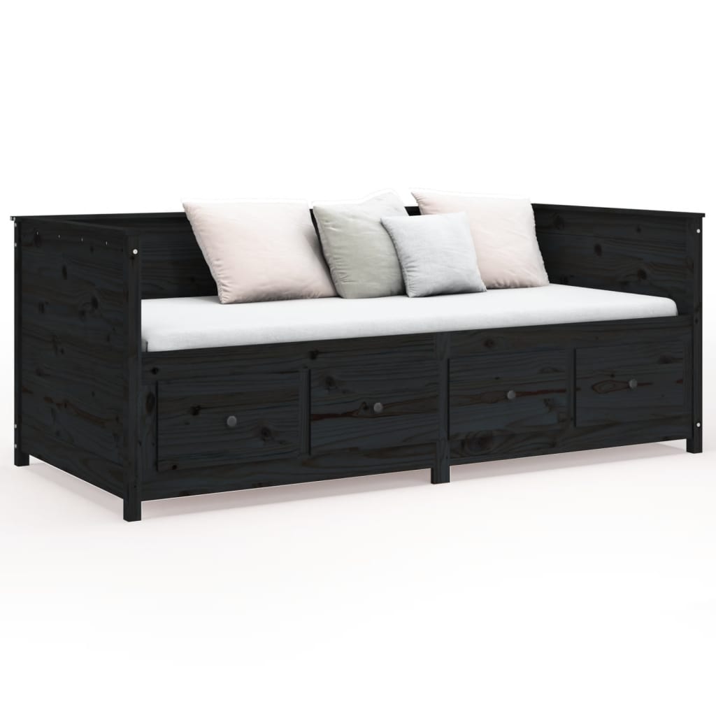 Lit de repos noir 100x200 cm en pin massif